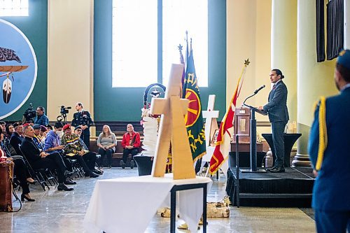 MIKAELA MACKENZIE / WINNIPEG FREE PRESS

Premier Wab Kinew speaks a the 27th Annual Indigenous Veterans&#x560;Day Ceremony at Neeginan Centre on Wednesday, Nov. 8, 2023. For Erik story.
Winnipeg Free Press 2023.