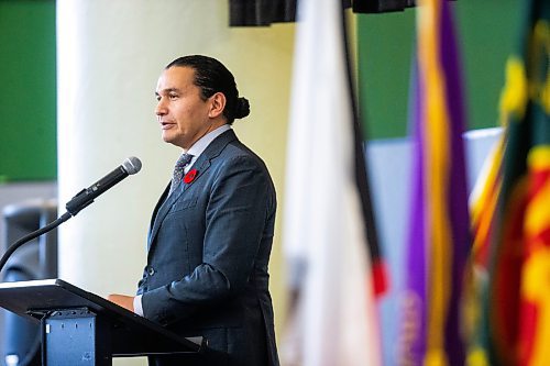 MIKAELA MACKENZIE / WINNIPEG FREE PRESS

Premier Wab Kinew speaks a the 27th Annual Indigenous Veterans&#x560;Day Ceremony at Neeginan Centre on Wednesday, Nov. 8, 2023. For Erik story.
Winnipeg Free Press 2023.