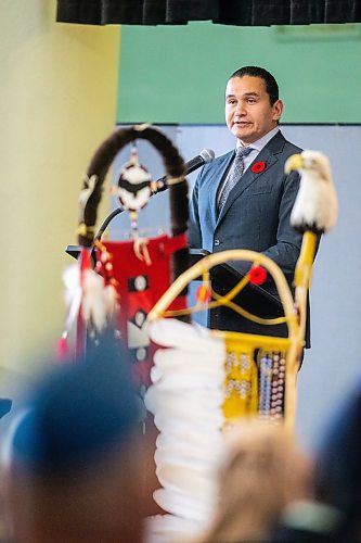 MIKAELA MACKENZIE / WINNIPEG FREE PRESS

Premier Wab Kinew speaks a the 27th Annual Indigenous Veterans&#x560;Day Ceremony at Neeginan Centre on Wednesday, Nov. 8, 2023. For Erik story.
Winnipeg Free Press 2023.