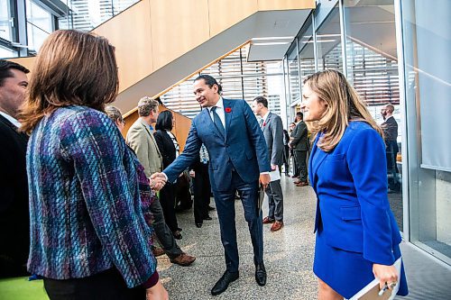 MIKAELA MACKENZIE / WINNIPEG FREE PRESS

Canada&#x573; deputy prime minister and minister of finance Chrystia Freeland and premier Wab Kinew meet Manitoba Hydro employees before making an announcement at Manitoba Hydro on Thursday, Nov. 9, 2023. For Danielle story.
Winnipeg Free Press 2023.
