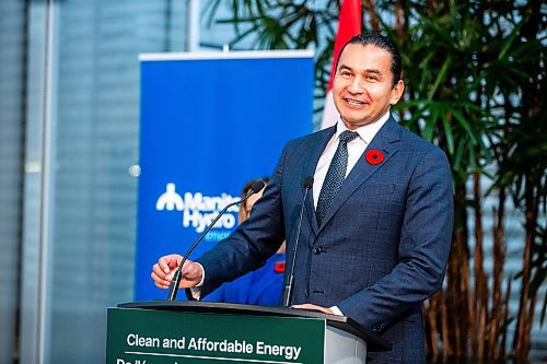 MIKAELA MACKENZIE / WINNIPEG FREE PRESS

Premier Wab Kinew speaks at a federal funding announcement at Manitoba Hydro on Thursday, Nov. 9, 2023. For Danielle story.
Winnipeg Free Press 2023.