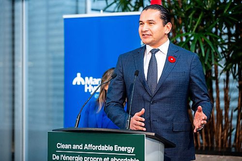 MIKAELA MACKENZIE / WINNIPEG FREE PRESS

Premier Wab Kinew speaks at a federal funding announcement at Manitoba Hydro on Thursday, Nov. 9, 2023. For Danielle story.
Winnipeg Free Press 2023.