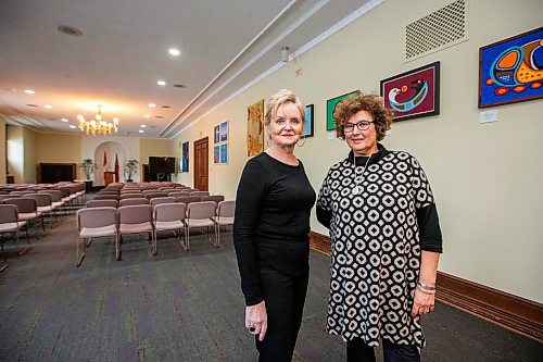 MIKAELA MACKENZIE / WINNIPEG FREE PRESS

Former speaker Myrna Driedger (left) and visual arts consultant for sport, culture, heritage, and tourism Amy Karlinsky with the collection of Indigenous art that they gathered from various offices throughout the building to display in the Golden Boy room at the Manitoba Legislative Building on Thursday, Nov. 9, 2023. For Carol story.
Winnipeg Free Press 2023.