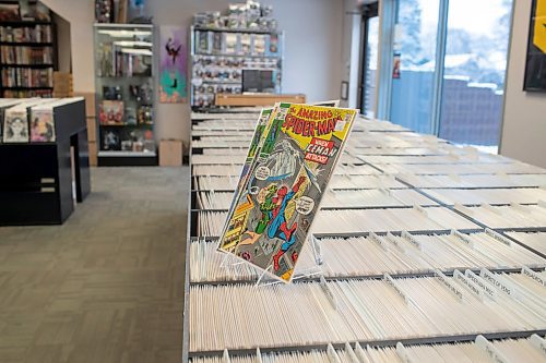 BROOK JONES / WINNIPEG FREE PRESS
204 Comics at 1549 St. Mary's Rd., in Winnipeg, Man., was broken in as one of the front doors was smashed during the night of Wednesday, Nov. 8, 2023. Three Spider-Man comic books are pictured at the comic book store Thursday, Nov. 9, 2023. The local comic book store has as many as 30,000 comics. A number of comic books were stolen, including a Batman Adventues No. 12 and The Amazing Spider-Man No. 194.