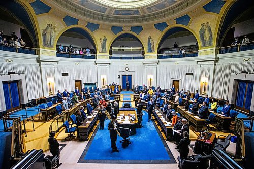 MIKAELA MACKENZIE / WINNIPEG FREE PRESS

The acclimation for new house speaker Tom Lindsey at the Manitoba Legislative Building on Thursday, Nov. 9, 2023. For Carol story.
Winnipeg Free Press 2023.