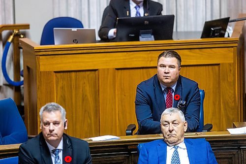 MIKAELA MACKENZIE / WINNIPEG FREE PRESS

NDP MLA Mark Wasyliw is relegated to a back bench seat at the acclimation for new house speaker Tom Lindsey in the legislative chamber on Thursday, Nov. 9, 2023. For Carol story.
Winnipeg Free Press 2023.
