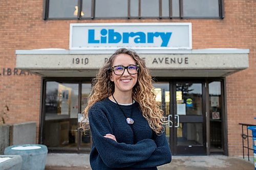 BROOK JONES / WINNIPEG FREE PRESS
St. James-Assinniboia Public Library branch head librarian Stephanie George is pictured outside of the local library in Winnipeg, Man., Tuesday, Nov. 7, 2023.