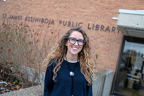 BROOK JONES / WINNIPEG FREE PRESS
St. James-Assinniboia Public Library branch head librarian Stephanie George is pictured outside of the local library in Winnipeg, Man., Tuesday, Nov. 7, 2023.