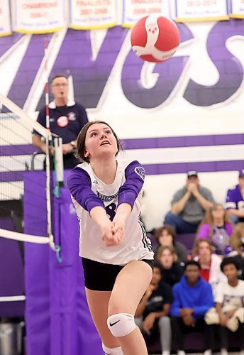 09112023
Macy Snyder #8 of the Vincent Massey Vikings digs the ball during match two of the varsity girls city championship against the Neelin Spartans at VMHS on Thursday evening. The Vikings won the first match of the series prior to Thursday&#x2019;s match.  (Tim Smith/The Brandon Sun)