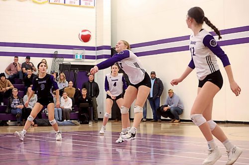 09112023
Jersey Hansen-Young of the Vincent Massey Vikings bumps the ball during match two of the varsity girls city championship against the Neelin Spartans at VMHS on Thursday evening. The Vikings won the first match of the series prior to Thursday&#x2019;s match.  (Tim Smith/The Brandon Sun)