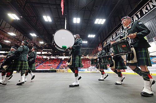 The 26th Field Regiment Pipe Band marches into the arena during Brandon's Remembrance Day ceremony at the Keystone Centre on Saturday morning. (Matt Goerzen/The Brandon Sun)