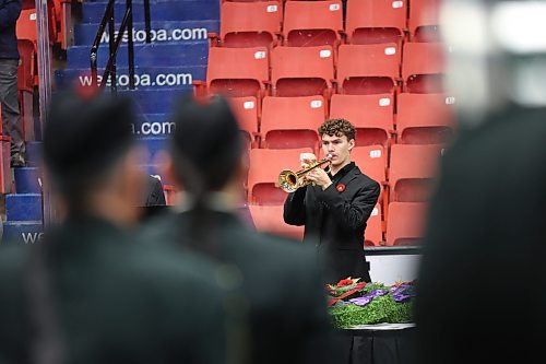 Trumpeter Dylan Pilcher plays The Last Post during Brandon's Remembrance Day ceremony on Saturday morning at the Keystone Centre. (Matt Goerzen/The Brandon Sun)