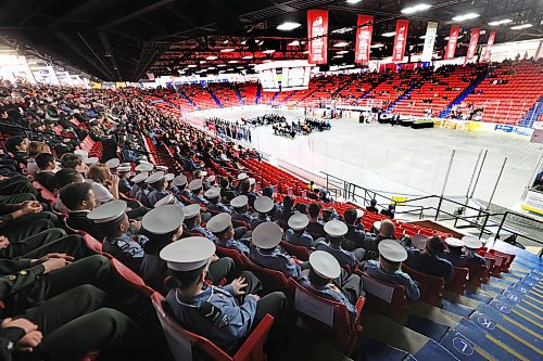 Cadets with the Navy League Cadets Corps watch part of Brandon's Remembrance Day ceremony from the stands on Saturday morning at the Keystone Centre arena. (Matt Goerzen/The Brandon Sun)