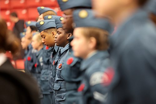 Members of the Royal Canadian Air Cadets, 82 Brandon stand in line before Remembrance Day ceremonies begin at the Keystone Centre on Saturday morning. (Matt Goerzen/The Brandon Sun)