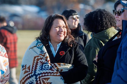 MIKE DEAL / WINNIPEG FREE PRESS
Kathleen BlueSky, interim CEO of the Treaty One Development Corporation.
A ground breaking ceremony takes place in the Naawi-Oodena Urban Economic Development Zone, on the former Kapyong Barracks lands, Monday morning. Attended by federal MP Ben Carr, Premier Wab Kinew, Winnipeg Mayor Scott Gillingham, Chief Gordon BlueSky, Chief E.J. Fontaine, Grand Chief Cathy Merrick, Grand Chief Jerry Daniels, and Chief Sheldon Kent, along with many other dignitaries and guests.
231113 - Monday, November 13, 2023.