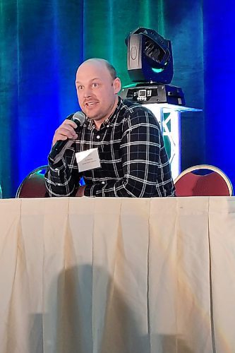 Jim Appleby of Stoney Brook Creamery in Friedensfeld, Man., located 294 km southeast of Brandon, shared his thoughts on regenerative agriculture at the Manitoba Forage & Grassland Association's sixth annual conference on Nov. 13-15 in Brandon. (Miranda Leybourne/The Brandon Sun)