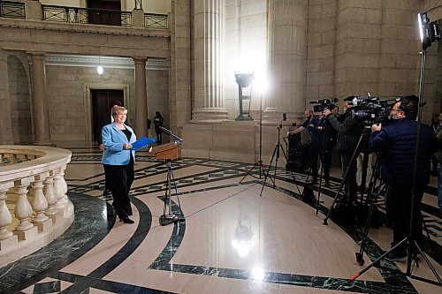 MIKE DEAL / WINNIPEG FREE PRESS
Federal Emergency Preparedness Minister Harjit Sajjan and Provincial Transportation and Infrastructure Minister Lisa Naylor hold media availability in the rotunda of the Manitoba Legislative building after they met today with members of the emergency community to discuss lessons learned after an historic wildfire season and years of sever floods. 
See Gabrielle Piche story
231114 - Tuesday, November 14, 2023.