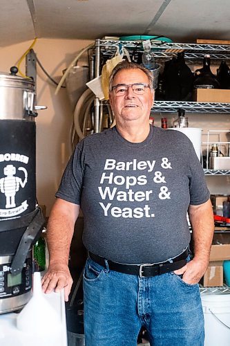 MIKAELA MACKENZIE / WINNIPEG FREE PRESS

Chuck MacKenzie, home brewer who recently won a competition for a Winnipeg-inspired beer, with his brewing setup on Wednesday, Nov. 15, 2023. His winning Jeanne's cake-flavoured pastry stout will be released at Devil May Care Independent Brewers starting this Friday for a tasting party. For Katie story.
Winnipeg Free Press 2023.