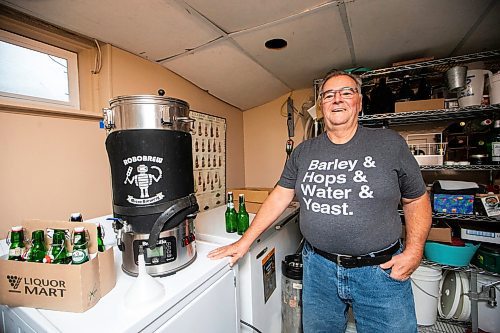 MIKAELA MACKENZIE / WINNIPEG FREE PRESS

Chuck MacKenzie, home brewer who recently won a competition for a Winnipeg-inspired beer, with his brewing setup on Wednesday, Nov. 15, 2023. His winning Jeanne's cake-flavoured pastry stout will be released at Devil May Care Independent Brewers starting this Friday for a tasting party. For Katie story.
Winnipeg Free Press 2023.