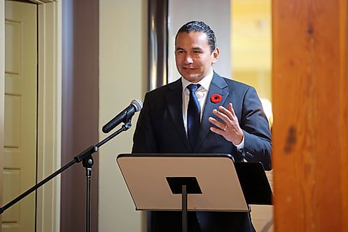 10112023
Manitoba Premier Wab Kinew speaks during an announcement by Gambler First Nation in Russell on Friday. Gambler First Nation announced a $1 Million donation to the John James Tanner Legacy Foundation, which aims to offer a variety of supports to children and families affected by the loss of a family member in relation to Missing and Murdered Indigenous Women, Girls, Men, Boys, and 2SLGBTQQIA+ cases.
(Tim Smith/The Brandon Sun) 