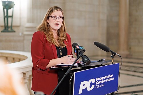 MIKE DEAL / WINNIPEG FREE PRESS
Kathleen Cook, PC party health critic, responds to the NDP governments announcement that they will be winding down of the Diagnostic and Surgical Recovery Task Force (DSRTF), during a media call Friday morning at the Manitoba Legislative building.
See Carol Sanders story
231117 - Friday, November 17, 2023.