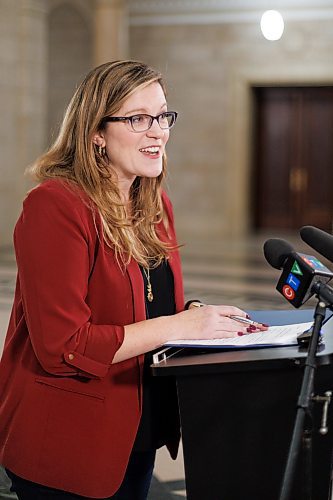 MIKE DEAL / WINNIPEG FREE PRESS
Kathleen Cook, PC party health critic, responds to the NDP governments announcement that they will be winding down of the Diagnostic and Surgical Recovery Task Force (DSRTF), during a media call Friday morning at the Manitoba Legislative building.
See Carol Sanders story
231117 - Friday, November 17, 2023.