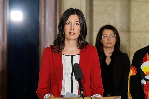 MIKE DEAL / WINNIPEG FREE PRESS
Dr. Shay-Lee Bolton, assistant professor, Department of Psychiatry, University of Manitoba, co-lead of the Cognitive Behaviour Therapy with Mindfulness hub, speaks during the opening announcement of Substance Use and Addictions Awareness Week, at the Manitoba Legislative building Monday morning. Manitoba Substance Use and Addictions Awareness Week (M-SUAAW) provides an opportunity for Manitobans from all walks of life to engage in meaningful discussions and explore solutions for addressing the harms caused by substance use and addictions.
231120 - Monday, November 20, 2023.