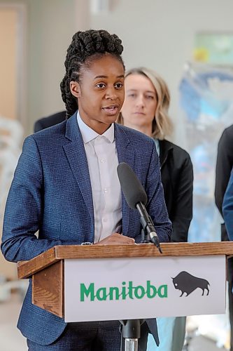 Health, Seniors and Long-Term Care Minister Uzoma Asagwara at a news conference in Winnipeg on Friday, announcing the Diagnostic and Surgical Recovery Task Force (DSRTF) will be disbanded with focus and funding to be placed on public health care, public surgeries and diagnostics. (Winnipeg Free Press)