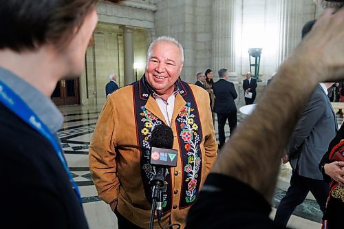 MIKE DEAL / WINNIPEG FREE PRESS
David Chartrand, President of the Manitoba M&#xe9;tis Federation, reacts to the Speech from the Throne Tuesday afternoon.
231121 - Tuesday, November 21, 2023.