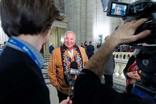 MIKE DEAL / WINNIPEG FREE PRESS
David Chartrand, President of the Manitoba M&#xe9;tis Federation, reacts to the Speech from the Throne Tuesday afternoon.
231121 - Tuesday, November 21, 2023.