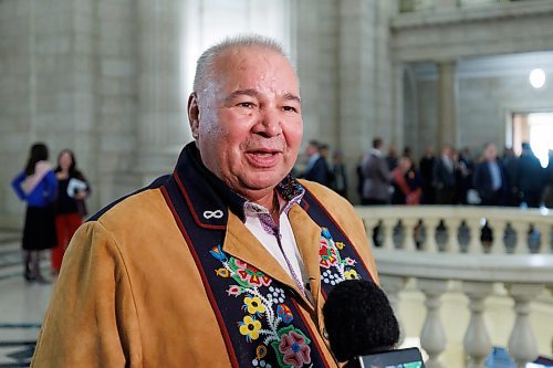 MIKE DEAL / WINNIPEG FREE PRESS
David Chartrand, President of the Manitoba M&#xe9;tis Federation, reacts to the Speech from the Throne Tuesday afternoon.
231121 - Tuesday, November 21, 2023.