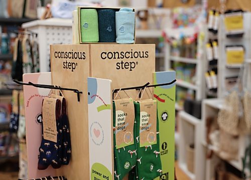Conscious Step socks on display at Ten Thousand Villages Brandon store on Wednesday. (Michele McDougall/The Brandon Sun)


 