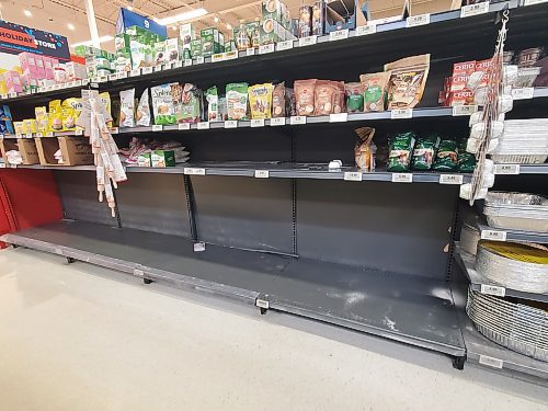 The sugar shelves of the Real Canadian Superstore on Victoria Avenue were notably vacant on Thursday afternoon. Photos: (Abiola Odutola/The Brandon Sun)