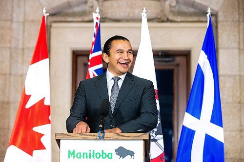 MIKAELA MACKENZIE / WINNIPEG FREE PRESS

Premier Wab Kinew announces the introduction of legislation naming Louis Riel as the honourary first premier of Manitoba at the legislative building on Thursday, Nov. 23, 2023. For Danielle story.
Winnipeg Free Press 2023.