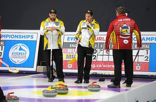RUTH BONNEVILLE / WINNIPEG FREE PRESS

SPORTS - curling

Derrick Anderson (left Skip) looking at his next move with Justin Hoplock during the Everest Canadian Curling Club Championships taking place at Assiniboine Memorial, Thursday. 

Manitoba&#x573; Derrick Anderson playing Nunavut.


Nov 23rd,, 2023