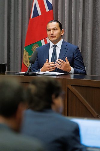 MIKE DEAL / WINNIPEG FREE PRESS
Premier Wab Kinew talks to the media prior to the Speech from the Throne that takes place later in the afternoon.
231121 - Tuesday, November 21, 2023.