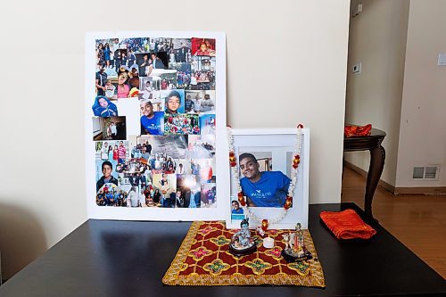 MIKE DEAL / WINNIPEG FREE PRESS
A shrine to Michael Sankar sits on a small table in Chandra Sankar&#x2019;s living room.
Chandra Sankar, the mother of Michael Sankar,  talks about her son who died in August during an interaction with the WPS. 
See Marsha McLeod story
231127 - Monday, November 27, 2023.