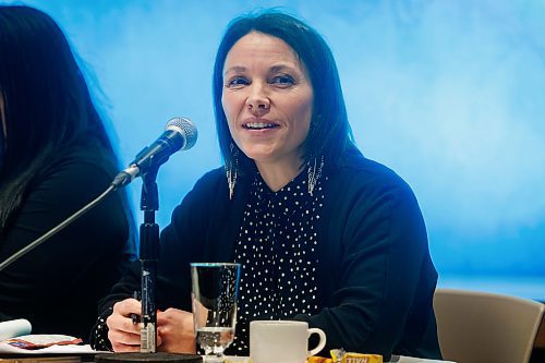 MIKE DEAL / WINNIPEG FREE PRESS
Amanda Carling, Red River Metis, CEO of the BC First Nations Justice Council, speaks during an event at the Canadian Museum for Human Rights called, Innocents behind bars in Canada and America: A panel discussion on systemic racism and wrongful convictions.
See Katrina Clarke story.
231128 - Tuesday, November 28, 2023.