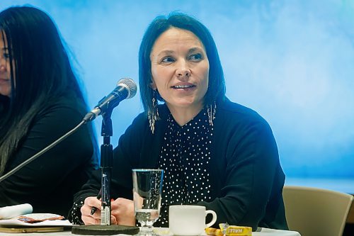 MIKE DEAL / WINNIPEG FREE PRESS
Amanda Carling, Red River Metis, CEO of the BC First Nations Justice Council, speaks during an event at the Canadian Museum for Human Rights called, Innocents behind bars in Canada and America: A panel discussion on systemic racism and wrongful convictions.
See Katrina Clarke story.
231128 - Tuesday, November 28, 2023.