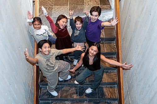 JOHN WOODS / WINNIPEG FREE PRESS
Members of the children cast of the MTC show The Sound Of Music, back row from left, Xhantelle Garcia, Layla North, Ida May Meacham, Alex Schaeffer, and front row from left, Nathan Malolos and Alba Manuel are photographed at MTC in Winnipeg Monday, November  27, 2023. 

Reporter: waldman