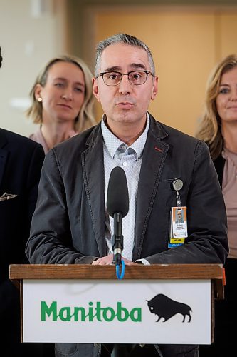 MIKE DEAL / WINNIPEG FREE PRESS
Dr. Ramin Hamedani Chief Medical Officer, Medicine, at the Grace Hospital speaks during the announcement that Health, Seniors and Long-Term Care Minister Uzoma Asagwara made about the provincial government adding new acute care beds to help improve patient care at Grace Hospital and reduce congestion in its emergency department, during a media conference at the Grace Hospital Wednesday.
231129 - Wednesday, November 29, 2023.