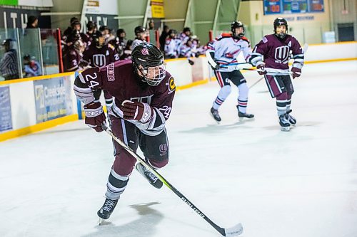 MIKAELA MACKENZIE / WINNIPEG FREE PRESS

Westwood Warrior defenceman Nikolaj Bilenko (24) in a game against the College Beliveau Barracudas at the Keith Bodley Arena on Wednesday, Nov. 29, 2023. For sports story.
Winnipeg Free Press 2023.