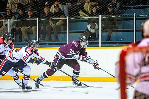 MIKAELA MACKENZIE / WINNIPEG FREE PRESS

Westwood Warrior defenceman Nikolaj Bilenko (24) in a game against the College Beliveau Barracudas at the Keith Bodley Arena on Wednesday, Nov. 29, 2023. For sports story.
Winnipeg Free Press 2023.