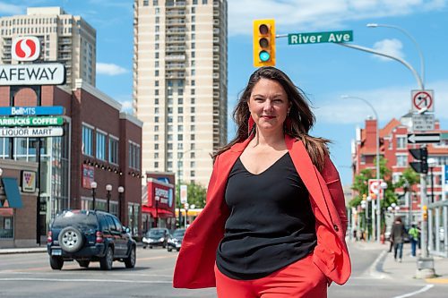 ETHAN CAIRNS / WINNIPEG FREE PRESS
City Councillor Sherri Rollins stands at the intersection of Osborne St. and River Ave. In Winnipeg Friday, August 12, 2022. The city is conducting consultations for a bike lane and traffic safety in Osborne village.