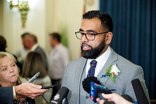 MIKE DEAL / WINNIPEG FREE PRESS
MLA Obby Khan (Fort Whyte).
PC Leader Heather Stefanson, PC Caucus Chair Ron Schuler and all other 20 PC MLA-elects attend Room 200 in the Manitoba Legislative building for the swearing in ceremony for PC MLAs.
231023 - Monday, October 23, 2023.