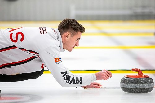 MIKAELA MACKENZIE / WINNIPEG FREE PRESS

Skip Ryan Wiebe at the DEKALB Superspiel in Morris on Monday, Dec. 4, 2023. For Taylor Allen story.
Winnipeg Free Press 2023