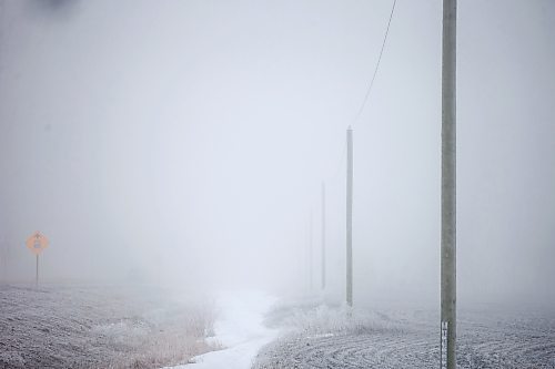 MIKAELA MACKENZIE / WINNIPEG FREE PRESS

Frosty rural power lines disappear into the fog near Morris on Monday, Dec. 4, 2023. For JS hydro story.
Winnipeg Free Press 2023