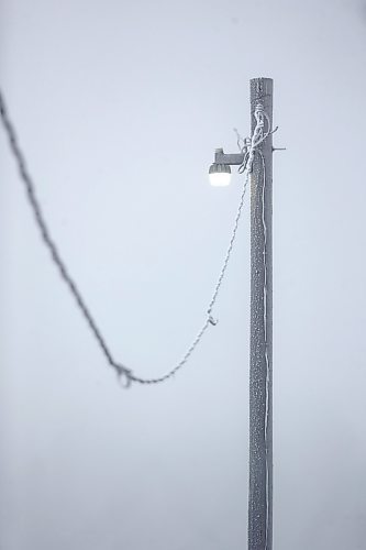 MIKAELA MACKENZIE / WINNIPEG FREE PRESS

Frosty power lines in Morris on Monday, Dec. 4, 2023. For JS hydro story.
Winnipeg Free Press 2023