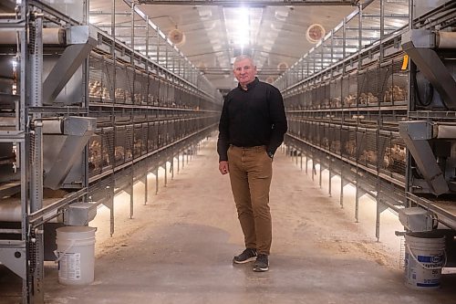 MIKAELA MACKENZIE / WINNIPEG FREE PRESS

Kurt Siemens in the pullet barn, which holds 21,000 two-and-a-half week old chicks (and is kept at the warmest temperature), near Rosenort on Monday, Dec. 4, 2023. Siemens is one of many farmers asking the federal government for an exemption on carbon pricing for natural gas and propane used on the farm &#x460;for him, that would mean an exemption on the carbon price heating his chicken barns. For JS carbon tax story.
Winnipeg Free Press 2023