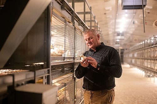 MIKAELA MACKENZIE / WINNIPEG FREE PRESS

Kurt Siemens in the pullet barn, which holds 21,000 two-and-a-half week old chicks (and is kept at the warmest temperature), near Rosenort on Monday, Dec. 4, 2023. Siemens is one of many farmers asking the federal government for an exemption on carbon pricing for natural gas and propane used on the farm &#x460;for him, that would mean an exemption on the carbon price heating his chicken barns. For JS carbon tax story.
Winnipeg Free Press 2023